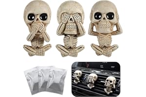 MisFun 3Pcs Voiture Skull Désodorisant, Diffuseur D'huile Aromathérapie, Clip de Purge d'air de Voiture Tête de Mort Déko Cadeau avec 3 Pastilles Parfumées pour Intérieur de Voiture, Sortie d'air