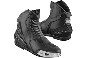 REXTEK Profirst Global Botas de moto de cuero - impermeables carreras Zapatos de motociclista turismo negros para hombre CE aprobado