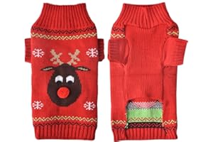 TENGZHI Christmas Dog Costumes Knitted Pet Dog Christmas Sweater,Reindeer Holiday Pet Clothes Jumper For Small Medium Large Dogs Puppy Kitten Cats (Medium, Red Nose Ugly Sweater)