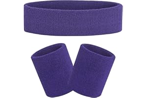FACATH Sweatband Set Sports Headband Wristband Set Terry Cloth Wristband Athletic Exercise Basketball Wrist Band Headbands Moisture Wicking Sweat Absorbing Cotton Stripped Sweat Band