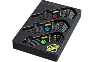 LEXIVON Juego de llaves allen/hexagonales 3-Pack Métrico/SAE y Estrella de Brazo Largo de 35 piezas Grado Industrial S2 Acero de Aleación (LX-131)