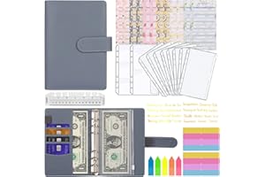 A6 Binder Budget, MARICATO 29-Stück Budget Planner, 6 Löcher Loseblatt Notizbuch Geld Organizer mit Budgetblättern/Binder kartentaschen/Aufklebern/Bunte Indexetiketten/Lineal, für Arbeit-BlauGrau