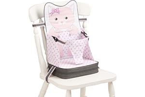 BABY POLAR GEAR Polar Gear Baby Travel Booster Chair – Portable Highchair with 3 Point Harness, Back Pocket & Foam Cushion – for 1-3 Years – Folds into a Bag – Wipe Clean, Adjustable & Clips to Chair – Pink Kitty