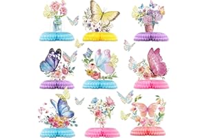 PIXHOTUL Schmetterlings-Mittelstücke für Tische, 9 Stück Schmetterlingswaben-Tischaufsätze und 12 Stück 3D-Schmetterlingsaufkleber Schmetterlings-Party-Dekorationen für Mädchen-Geburtstags-Baby-Dusche (01)