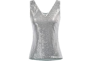 GRACE KARIN Damen Pailletten Tops Sparkle Shimmer Weste Ärmellos V-Ausschbitt U-Back Side Split Bluse Tunika
