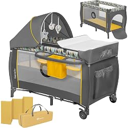 Lit Bébé 4 En 1 évolutif 0-3 Ans - Avec Table à Langer, Barre De Jeux, Rangement - Noir/Gris - 5
