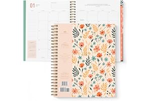 BRIGHT DAY CALENDARS 2025 Floral Annual Planner by Bright Day, Yearly Monthly Weekly Daily Spiral Bound Dated Agenda Flexible Cover Tabbed Notebook, 9.5" x 7.5"