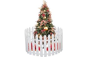 LYFETC 40cm Taller Version White Picket Christmas Tree Fence - 12pcs Extra Large Plastic Fence for Pets and Kids - Craft Tree Patterns