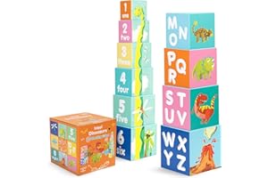 boppi Montessori kostka do układania w stos, zabawka z literami dinozaurami, zabawka do układania w stos od 1 roku życia, wieża układana w stos jako zabawka motoryczna, gra w stos od 1 roku życia