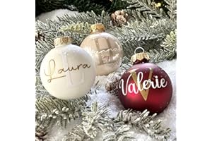 Personalised Glass Christmas Baubles (6 cm) - Includes Name, Motif & Initial Letter - Choice of Colours & Fonts - Christmas Tree Baubles with Heart, Dog, Cat, Baby, Christmas Tree - Christmas Gift