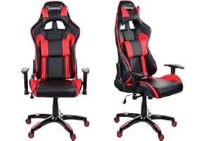 GIOSEDIO GSA041 Ergonomiczne krzesło gamingowe, fotel szefa z regulowanym oparciem i podłokietnikami. Wygodne krzesło biurowe wyścigowe o sportowym wyglądzie Racer (czerwony/czarny)