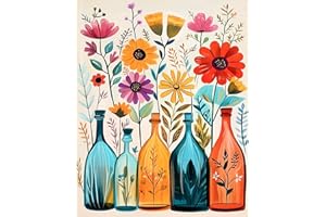 DAERLE Flores de colores Kit de Pintura por Números para Adultos en Lienzo con Pigmento Acrílico, Botellas de cristal de colores, Pintura al Óleo DIY para Decoración del Hogar 30x40cm