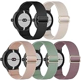 EverAct 5 Pack Stretchy Nylon Straps Compatible with Google Pixel Watch 4/3/2/1 41mm Strap, Elastic Stretchy Nylon Sport Loop