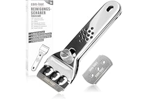 COM-FOUR® Skrobak polowy Ceran z wymiennymi ostrzami - Skrobak wykonany z nierdzewnej stali nierdzewnej do kuchni - Skrobak polowy Ceran z antyposlizgowym uchwytem i oslona ostrza - Skrobak do plyty (01 sztuk + 02 ostrzy)