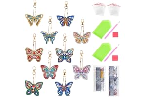 Kinsinder 10Pcs 5D DIY Diamond Art Painting Keychain Kit, Full Drill Rhinestone Painting Key Chains Pendant for Women Purse Backpack Handbag Accessories Decor (Colourful Butterflies)