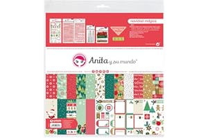 Anita y su mundo 37080650. Kit de Scrapbooking de Navidad, 13 Papeles Estampados, Lámina de Pegatinas, Abecedario, Enamel Dots, Lentejuelas y Washi Tape, Colección Navidad Mágica