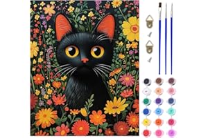 AIRDEA Gatto nero Dipingere con i Numeri Adulti, Paint by Numbers con Vernici e Pennelli, Kit di Pittura Acrilica Fai-da-Te per Adulti Principianti Decora la casa 40x50 cm (Nessuna Cornice)