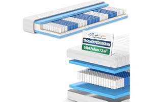 ‎AM QUALITÄTSMATRATZEN AM Qualitätsmatratzen 1000 Federn 7-Zonen Taschenfederkernmatratze 100x200 cm - 24 cm Premiumhöhe - 1.000 Federn Matratze 100x200cm - H2