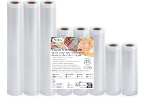 YISH Bolsas Vacio alimentos 8 Rollos：28/20/15/x300 cm Rollos Envasadora al Vacio, para Envasadora y Sous Vide Cocina, Bolsas para Envasar al Vacio Alimentos 170µm