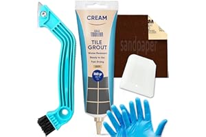 TOOLERA Tile Grout Repair Kit (5Pcs Set), Premixed Tile Grout (Cream - 12.7 Oz / 360gr), Grout Removal Tool, Spatula, Waterproof Grout Filler for Bathroom, Kitchen, and Floor Tiles (Cream)