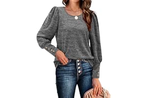 Aokosor Long Sleeve Tops Women Puff Sleeve Jumpers Ladies Lightweight Loose Sweatshirt