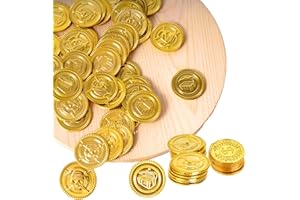 XDGBGFN 100 Stück Goldmünzen, Goldmünzen Piratenschatz Spielzeug Goldtaler Piratenschatz Geburtstag, Kunststoff Goldtaler, Piraten Münzen für Seeräuber Schatzsuche Geschenk Party