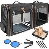 Lekeinchi 2 in 1 Dog Carrier Box for Medium Pets, Foldable Cat Carrier Box with Strong Fiber Frame, Cat Litter Box, 2 Bowls,