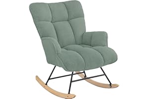 Aunekiv Rocking Chair for Nursery, Teddy Upholstered Glider Nursing Chair for Adults, Comfy Rocking Armchair Indoor for Living Room Bedroom, Green