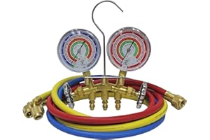 MASTERCOOL (59161 Messing R410A, R22, R404A 2-Wege-Verteiler-Messgerät-Set mit 3-1/8-Zoll-Messgeräten, 7,6-152,4 cm Schläuchen und Standard-1/4-Zoll-Armaturen