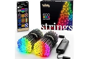 Twinkly Strings - Cadena de Luces de Navidad con 600 LED RGB - Decoración Navideña Interior y Exterior - Iluminación Controlada por App, Cable Negro, 48m