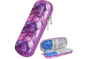 JAKAGO Custodia rigida da viaggio compatta in EVA, leggera e resistente, per penne e aghi per insulina, con 2 confezioni di ghiaccio (viola marmo)