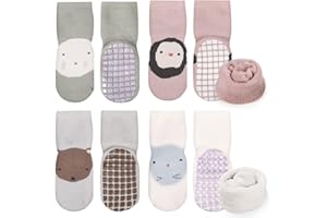 Simpeak 4 Pares Calcetines Antideslizantes de Algodón para Bebé, Calcetines Antideslizantes para Niñas Niños, Calcetines Bebe 0-5 Años, Calcetines Térmicos Invierno de Algodón Antideslizantes - S/M/L