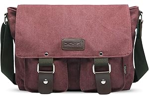 FANDARE Sac à bandoulière Toile Millésime Unisexe Sac d'épaule Hommes/Femmes Toile Sac Messager, 7.9 Pouces iPad Sacs Portés épaule, pour Travail, fac, Voyage, Sport Vin Rouge L