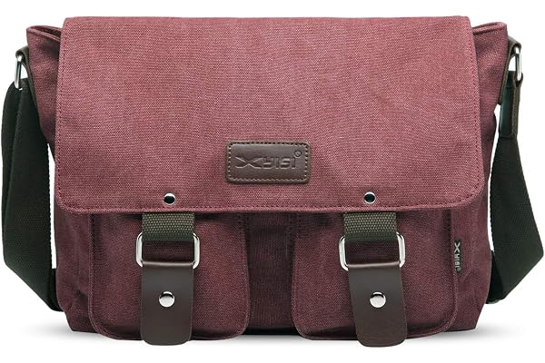 FANDARE Sac à bandoulière Toile Millésime Unisexe Sac d'épaule Hommes/Femmes Toile Sac Messager, 7.9 Pouces Tablet Sacs Portés épaule, pour Travail, fac, Voyage, Sport Vin Rouge