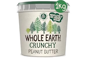 Whole Earth - Crema Crujiente de Cacahuete - 1 kg - Sin Azúcar Añadido y Sin Gluten - Apta para Veganos - Fuente de Fibra y Proteínas - Ideal para Untar en Pan o Tostadas