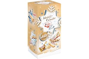 kinder and Co. White Calendario de Adviento 2025 - Calendario de Adviento con especialidades de chocolate Ferrero - Kinder bueno White, caramelos de chocolate, Duplo & Hanuta Minis - 1 calendario de