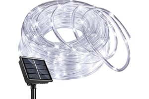 SINGCHUNGTE 12M Solar Lichtschlauch Außen, 100LED Wasserfest Lichtschlauch,Farbe 8 modi lichterschlauch für Garten,Trampolin,Schwimmbad (Weiss)
