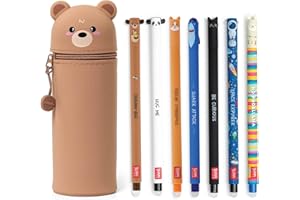 ENOLE Ensemble Legami – Trousse 2-en-1 ours Legami et lot de 7 stylos gel effaçables Legami y compris panda, chaton, requin, lama, astro, corgi, ours en peluche (ours)