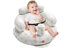 QPAU Siège de bébé gonflable avec pompe intégrée, chaise de bébé pour s'asseoir (3-9 mois), chaise de bébés gonflable portable avec harnais de sécurité (fleurs)