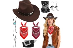 Cowboy Kostym Dam Komplettset 8 Stycken, Cowboyhatt Set för Temanfester