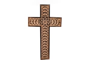 Samhita Mango Wood Wall Cross, Jesus Christ Floral Carving Family Cross Decor,Home Decoration (25.4cm x 15.24cm x 1.27cm)