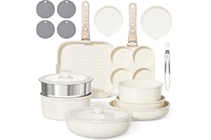 RIOVARM Induction Batterie de cuisine avec Poignées Détachables, Antiadhésive Sets de poêles et casseroles avec Couvercles, Poêle à frire Sans PFOA Poêles à griller Poêle à steak Poêles à omelette