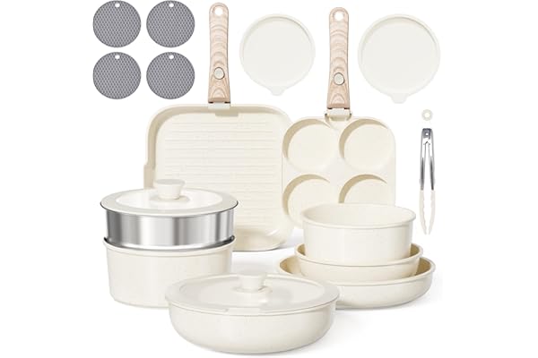 RIOVARM Induction Batterie de cuisine avec Poignées Détachables, Antiadhésive Sets de poêles et casseroles avec Couvercles, Poêle à frire Sans PFOA Poêles à griller Poêle à steak Poêles à omelette