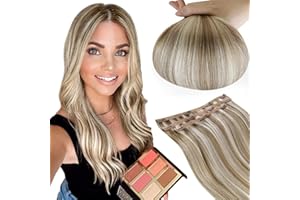 RUNATURE Clip in Hair Extensions Human Hair 20 Inch Ash Brown Highlight Platinum Blonde Clip in Human Hair Extensions Straight Real Hair Clip in Extensions 50g 3Pieces