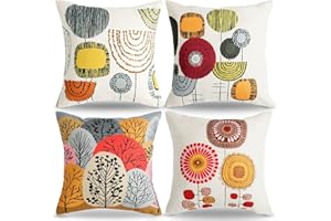 RYBORNAMENT Federe Cuscini Divano 40x40 Copricuscini Decorativi Autunno Fiori Astratta Decorare Lino Federe per Cuscino Federa Rossa per Camera da Letto Arredo Fodere Arredamento Casa Federe Moderni