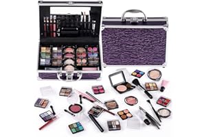 CHARMCODE Makeup Kit for Teen Girls & Women Full Kit, Beauty Train Case with Starter Cosmetic Set, Make Up Valentine's Day Gift Box with Eyeshadow,Lipgloss,Highlighter,Blush,Lip&Eye Pencils,Brush & More(Purple)