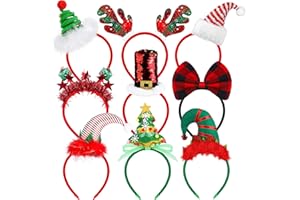 ELCOHO 9 Pack Assortment Christmas Headbands Christmas Party Toys Hats Costume Reindeer Santa Headbands for Christmas Holiday Party, 9 Styles