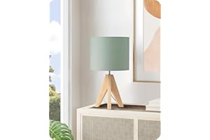 ‎EDISHINE EDISHINE Tischlampe Vintage, Nachttischlampe Grün, Stativ Holz LED Tischleuchte, Retro Landhaus, E27 Lampe, Lampenschirm aus Leinen, für Deko Schlafzimmer, Wohnzimmer