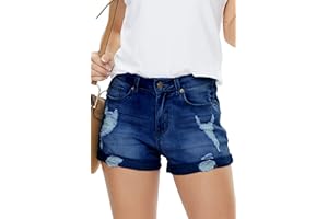 HVEPUO Pantalones cortos de verano Mom Jeans Botones Pantalones Cortos Agujeros Hotpants Mujer Skinny
