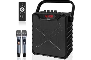 Giecy Karaoke Maschine mit 2 drahtlosen UHF Mikrofonen, Karaoke Anlage Sprachverstärker tragbar Bluetooth Pa komplettsets Unterstützung TF,USB,AUX,FM,Rec für Innen-oder Außen Party